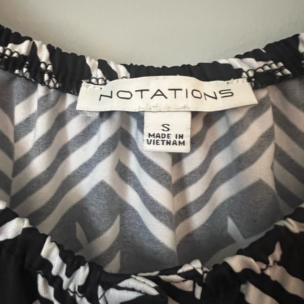 Notations black and white striped 3/4 sleeve women’s scoop neck top polyester S - Picture 3 of 8
